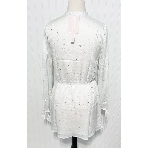 Avec Les Filles Long Sleeve Metallic Splatter Tie Crinkle Mini Dress White Small - Picture 11 of 15